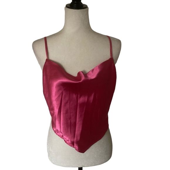 vine & valley Tops - y2k hot pink backless barbiecore silky scoop neck top vine and valley size large